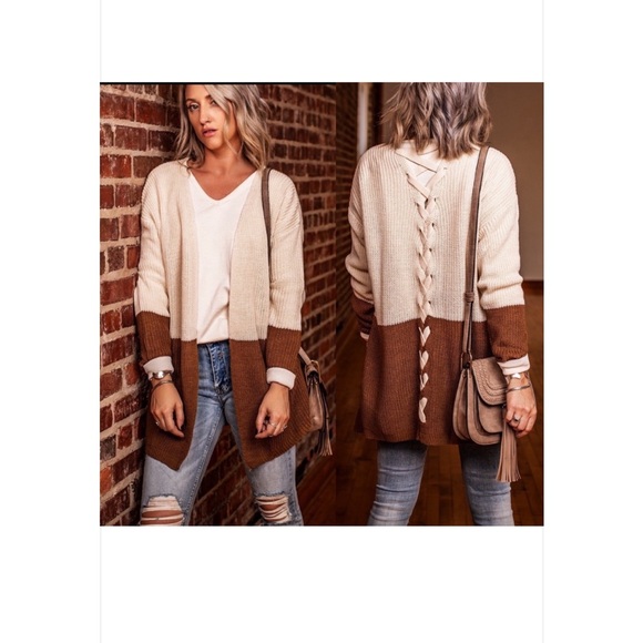 Sweaters - Emmer Brown/Cream Tie Back Cardigan M